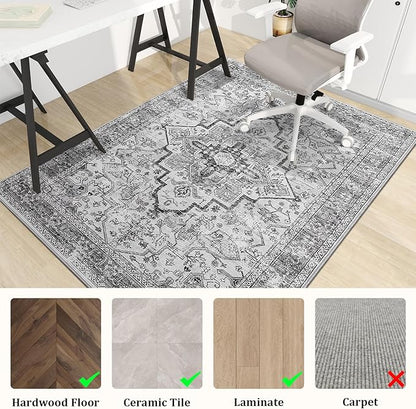 chakme Office Chair Mat for Hardwood Floor, 60"x45" Easy Glide Computer Desk Mat Protector for Rolling Chair Under Desk Rug Nonslip Backing, Machine Wash, (Boho)