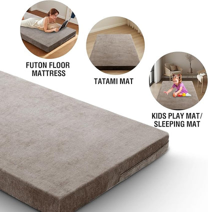 H.VERSAILTEX Queen Size Armless Futon Mattress Covers for Traditional Japanese Futon Mattress Soft Chenille Couch Slipcovers Floor Mats Sofa Protector Zippered Sleeper Sofa Cover,Taupe