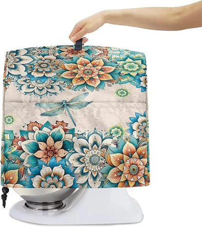 Stand Mixer Covers Compatible with 4.5-5 Quarts Boho Flower with Dragonfly Kitchen Aid Stand Mixer Dust Protector Cover Organizers with Handle Pocket