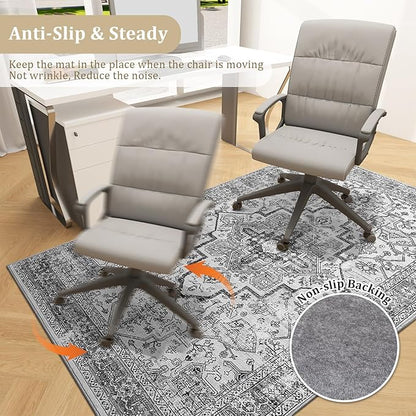 chakme Office Chair Mat for Hardwood Floor, 60"x45" Easy Glide Computer Desk Mat Protector for Rolling Chair Under Desk Rug Nonslip Backing, Machine Wash, (Boho)