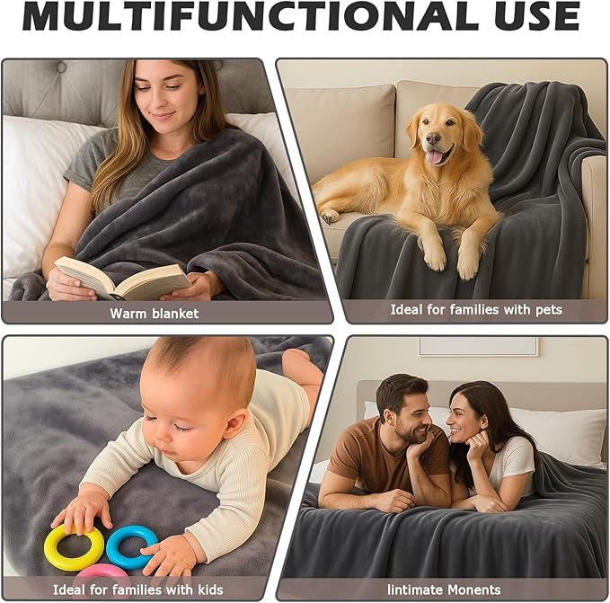 Waterproof Blanket for Bed Intimacy, Love Blanket Waterproof and Stain Proof, Absorbent, Washable Bed Protector for Couples, Liquid-Resistant Throw for Mattress Protection (80x60 Inch, Grey)