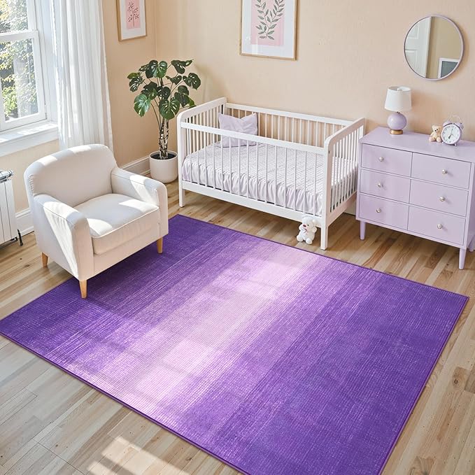 Wonnitar Washable 3x5 Purple Rugs for Bedroom, Modern Non-Slip Soft Nursery Area Rugs, Non-Shedding Ombre Low Pile Bathroom Throw Mat, Floor Carpet for Kitchen Dorm Playroom (Purple, 3'x5')