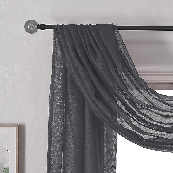 DONREN Dark Grey Window Scarf for Outdoor Decoration - Add Luxury Beautiful Elegant Effect to Curtain Panels (1 Panel, 34 x 216 Inches Long)