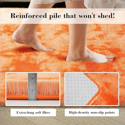 Mottling Orange Fluffy Rug Shaggy Area Rug, 3x5 Area Rugs for Girls Bedroom, Soft Cute Baby Play Mat, Indoor Floor Carpet for Teen, Nursery, Preppy Dorm, Plush Aesthetic Bedside Rug