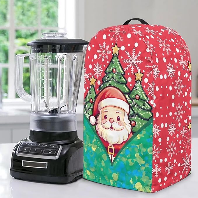 Christmas Blender Dust Cover with Drawstring, Stand Mixer or Coffee Maker Appliance Covers, Anti Fingerprint Polyester Dust Proof Stain Resistant Blender Cover for Kitchen, Santa Claus