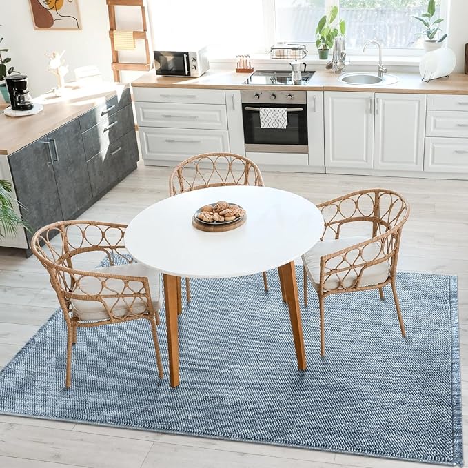 LUXE WEAVERS Solid Machine Woven Blue 8x10 Area Rug, Indoor Stain-Resistant Carpet