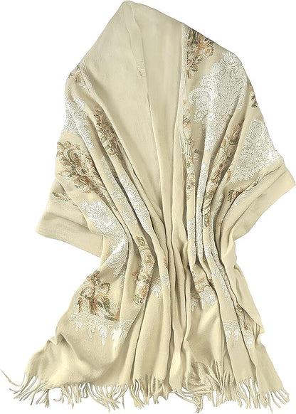Urban CoCo Women's Embroidered Tassel Long Shawl Oversize Scarf Wraps for Women