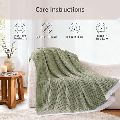WRENSONGE Pineapple Stitch Throw Blanket, Sage Green Soft Cozy Fluffy Warm Hand Made Throw Blankets for Couch, Sofa, Chair, Bed, Camping, Picnic, Travel Lightweight Bed Blanket - 60"*80"