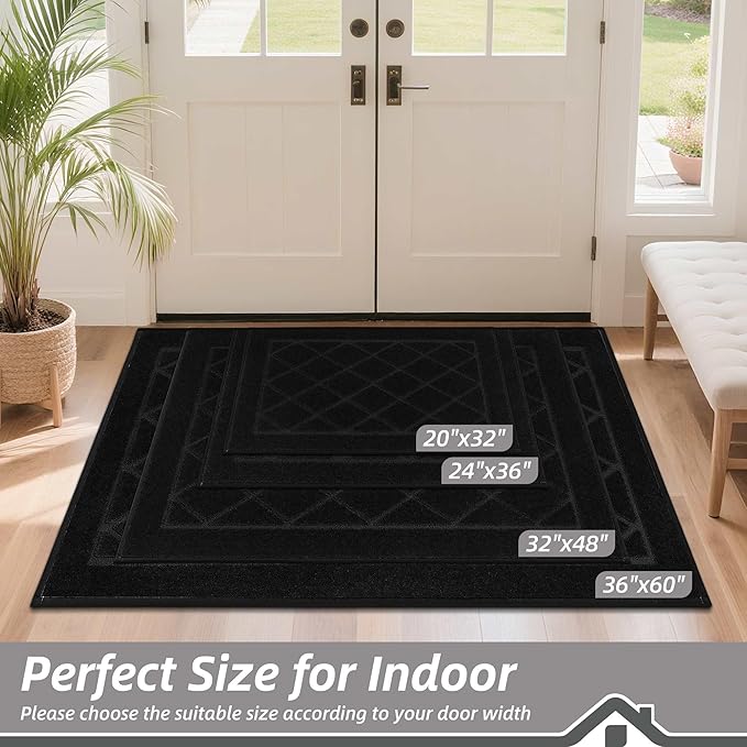 BEQHAUSE Dirt Trapper Door Mat 36" x 60", Doormat Non-Slip Entryway Rugs Washable, Dog Door Mat Stain Resistant and Absorbent Welcome Floor Mat for Front Back Door, Muddy Wet Shoes & Paws, Black