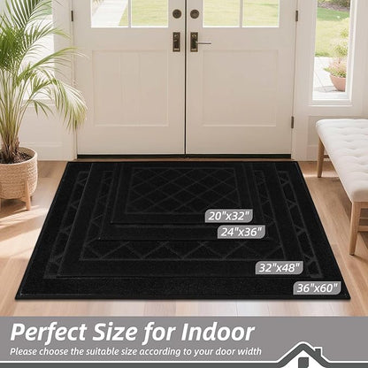 BEQHAUSE Dirt Trapper Door Mat 36" x 60", Doormat Non-Slip Entryway Rugs Washable, Dog Door Mat Stain Resistant and Absorbent Welcome Floor Mat for Front Back Door, Muddy Wet Shoes & Paws, Black