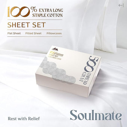 Mayfair Linen 100% Cotton Sheets King Size Bed Set - 500 Thread Count Sheets King Size 4 PC Set (White), Soft, Cooling, Hotel-Quality 16" Deep Pocket Cotton Bedsheet for Hot Sleepers