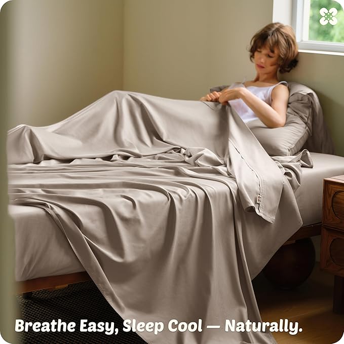 Bedsure Cooling Sheets, Rayon Derived from Bamboo & Cotton Blend, GentleSoft, Breathable, King Size Sheets Set, Deep Pocket Up to 18", Hotel Luxury Bedding for Hot Sleepers, Simply Taupe