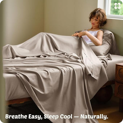 Bedsure Cooling Sheets, Rayon Derived from Bamboo & Cotton Blend, GentleSoft, Breathable, King Size Sheets Set, Deep Pocket Up to 18", Hotel Luxury Bedding for Hot Sleepers, Simply Taupe