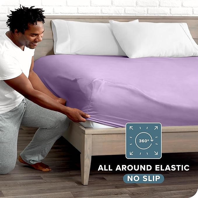 Bare Home Fitted Bottom Sheet Twin XL Size - Premium 1800 Microfiber - Ultra-Soft Hotel Luxury - Deep Pocket - Durable and Long Lasting (Twin XL, Lavender)