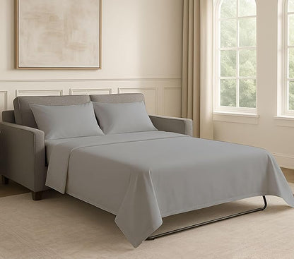 Sleeper Sofa Bed Sheet Set - Queen Size 4 PC's Sheet Set Sofa Bed Sheets - 100% Cotton 400 Thread Count Sofa Sheets - Sleeper Sofa Sheets - Fits Mattresses Up to 6" Drop - Light Grey