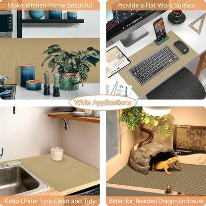 Self-Adhesive Shelf Liner Kitchen Liner, Waterproof Backed Paper Easy Peel and Stick Contact Liner Without Residue for Decor Your Desk Surface, Kitchen Countertops (Dark Khaki, 23.6 x 236.2 inches)