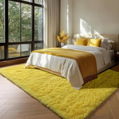 ONASAR Yellow Rugs for Living Room Bedroom, 5x8 Washable Fluffy Bedside Area Rug, Soft Plush Shaggy Indoor Floor Carpet for Nursery Kids Girls Boys Teen Dorm Home Office Decor Aesthetic
