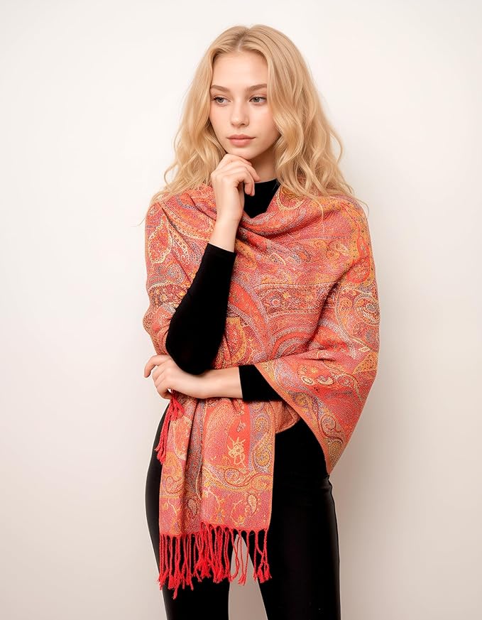 Achillea Big Paisley Pashmina Shawl Wrap for Women – Elegant Scarf for Weddings, Evening Dresses, Festivals & Daily Wear