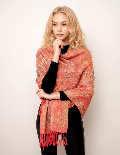 Achillea Big Paisley Pashmina Shawl Wrap for Women – Elegant Scarf for Weddings, Evening Dresses, Festivals & Daily Wear