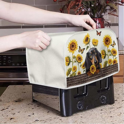 Sunflower Butterfly Printed 2 Slice Kitchen Machine Covers, Dachshund Print Dustproof Toaster Cover Fits Most Standard Toaster, Small Kitchen Appliance, Bread Maker Protector