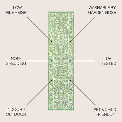 JONATHAN Y Weave Floral Indoor Outdoor Runner Rug 2X8 Cream/Green, Tela Bohemian Textured for Backyard, Patio, Porch, Easy-Cleaning, High Traffic, Pet-Friendly, Non-Shedding (SMB100F-28)