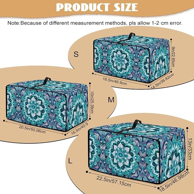 Boho Mandala Lotus Flower Print Microwave Oven Dust Cover with Storage Bags Toaster Oven Cover Polyester-Linen Fabric Small Appliance Dust Covers Fingerprint Protection, L