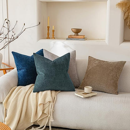 a moment Pack of 2 Decorative Chenille Throw Pillow Covers with Twill Cushion Covers for Sofa Living Room Couch Bed 18x18 Inch Dark Teal