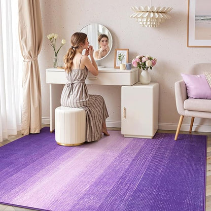 Wonnitar Modern Ombre Washable Rugs 5x7 for Bedroom, Non-Slip Purple Large Living Room Area Rug, Non-Shedding Abstract Low Pile Nursery Rug Soft Floor Carpet for Bedside Dorm (Purple, 5'x7')
