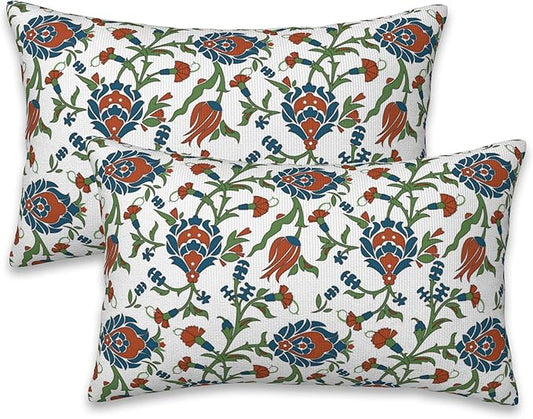 Throw Pillow Cover Case Vintage Floral Pillow Covers 20x12 Inch Set of 2,Soft Decorative Throw Pillow Case for Living Room Bedroom Sofa Couch Cushion Covers