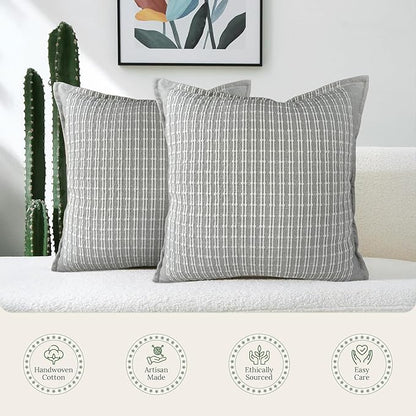 SanVia Serene Premium Cotton Throw Pillow Covers, 20 x 20 Inches, Luxurious Handwoven Couch Pillow Covers with Hidden Zipper, Elegant Home Décor, Insert Not Included