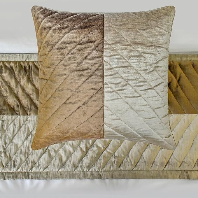 The HomeCentric King/Queen/Twin Brown Decorative Bed Runner Queen 74"x18" Bed Runner with Two Pillow Cover, Solid, Chevron, Patchwork, Quilted Bed Scarf on Velvet Fabric - Plush Divide
