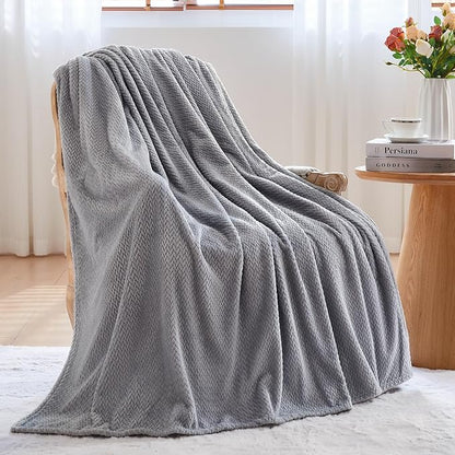 NEWCOSPLAY Super Soft Queen Blanket Grey Premium Silky Flannel Fleece Leaves Pattern Lightweight Bed Blanket All Season Use (Grey, Queen(90"x90"))