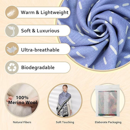 DANA XU 100% Merino Wool Pashmina Shawl for Women 96"x43", Oversized Cashmere Wrap with Tassels, Floral Travel Blanket Cape