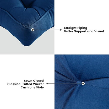 ARTPLAN Outdoor Seat Cushion,Square Thick Tufted Pure Chair Cushion for Patio Wicker Chair with Tie,Set of 2,19"x19"x5"，Classic Blue