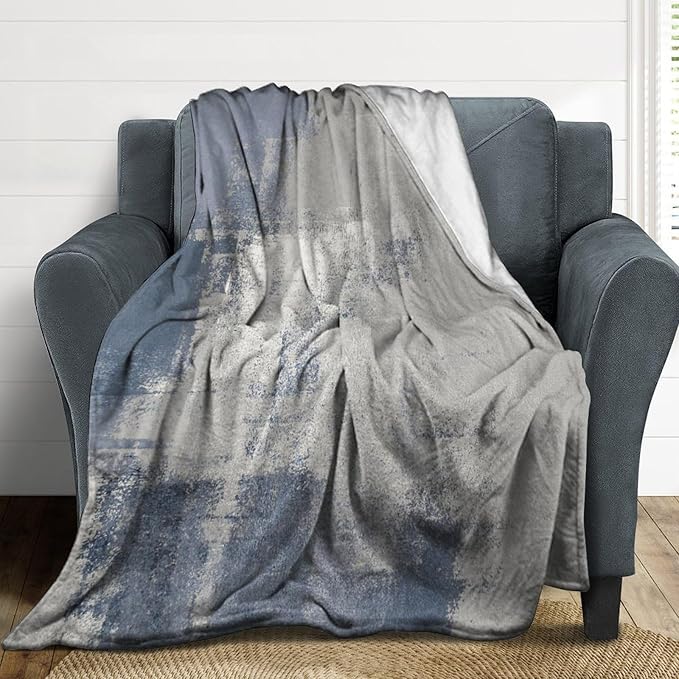 Abstract Gradient Blanket, Modern Fashion Art Blue Grey Painting Strokes Pattern Soft Warm Cozy Plush Flannel Covers for Livingroom Bedroom Couch Chair Camping Travel Home Decor Tapestry 30x40in