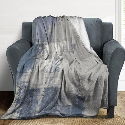 Abstract Gradient Blanket, Modern Fashion Art Blue Grey Painting Strokes Pattern Soft Warm Cozy Plush Flannel Covers for Livingroom Bedroom Couch Chair Camping Travel Home Decor Tapestry 30x40in