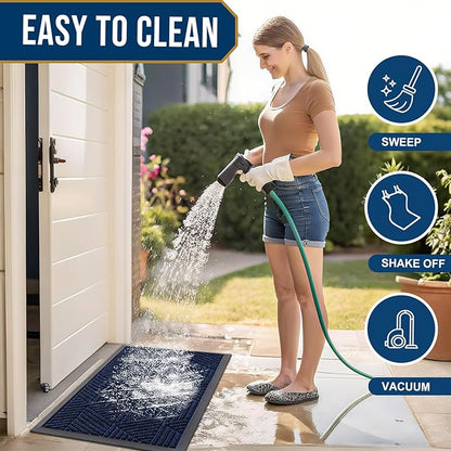 Smiry Front Door Mat Outside Entrance, Heavy Duty Sturdy Natural Rubber Doormat, Trap Dirt and Moisture, Easy Clean Low Profile Mats for Indoor Outdoor Entry, Irregular Triangle (36x24, Royal Blue)