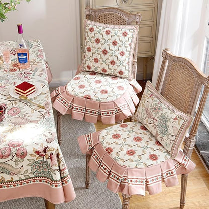 patdrea Pack of 2 Chair Cushions for Dining Chairs with Ruffled, Pink Floral Bird Seat Cushion with Ties,Non Slip Chair Pads Decor for Bar Stool Cushions, Indoor Kitchen Chairs, 17.7"x17.7"