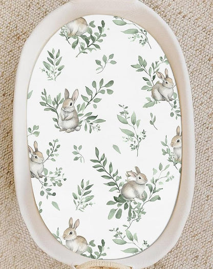 Bassinet Sheets for Baby Girls Boys 2 Pack, Fitted Baby Mattress Sheet for Rectangle, Oval, Hourglass Bassinet Mattress, Breathable Cozy & Universal Fit (Bunny Meadow)
