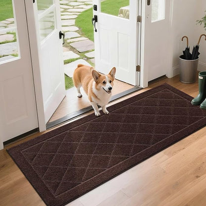 BEQHAUSE Dirt Trapper Door Mat 24" x 60", Doormat Non-Slip Entryway Rugs Washable, Dog Door Mat Stain Resistant and Absorbent Welcome Floor Mat for Front Back Door, Muddy Wet Shoes & Paws, Brown