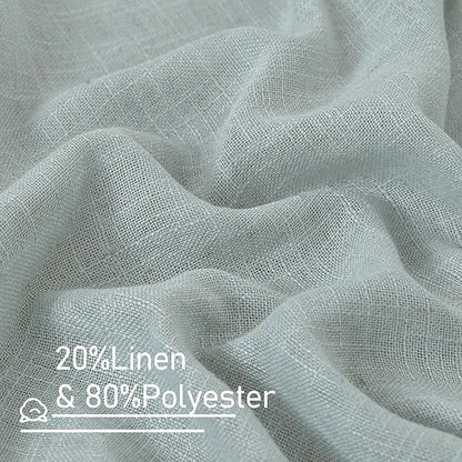 LAMIT Greyish Blue Linen Boho Curtains 80 inch Length 2 Panels, Light Filtering Semi Sheer Panels Back Tab and Rod Pocket Neutral Drapes for Bedroom/Living Room, 34 x 80 Inch