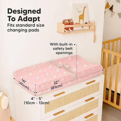 2-Pack Organic Changing Pad Covers for Girl, Boy, Neutral - 100% Cotton Changing Table Pad Cover, Soft Baby Nursery Diaper Changing Pad Sheets,Contour Changing Pads Liners,Change Pad Cover (Dreamland)