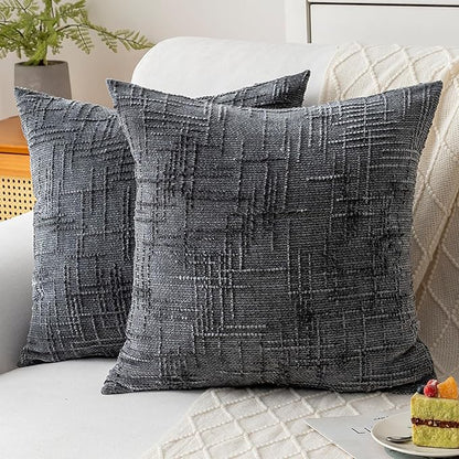 Decorative Throw Pillow Covers 20x20 Inch Set of 4, Soft Solid Farmhouse Chenille Couch Pillows, Spring Pillow Covers for Couch Sofa Bed Living Room Home Decor Pillowcase, Dark Gray