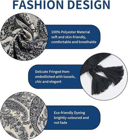 Scarf for Women Lightweight Soft Floral Leopard Printed Scarves Fall Winter Fashion Shawl Wrap with Fringe