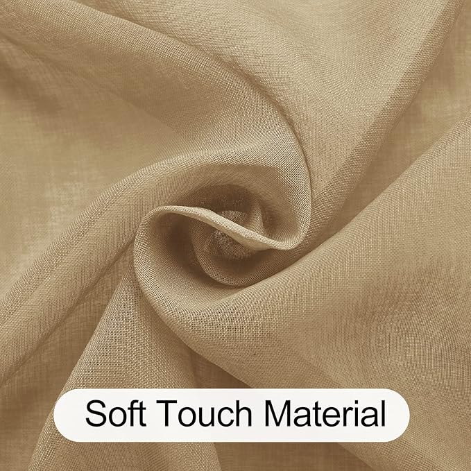 XWZO Sheer Curtains for Bedroom, Grommet Airy & Lightweight Light Filtering Faux Linen Window Curtains for Living Room, Kids' Room, Office with Tiebacks, Camel, W52 x L54, Set of 2 Soft Panels