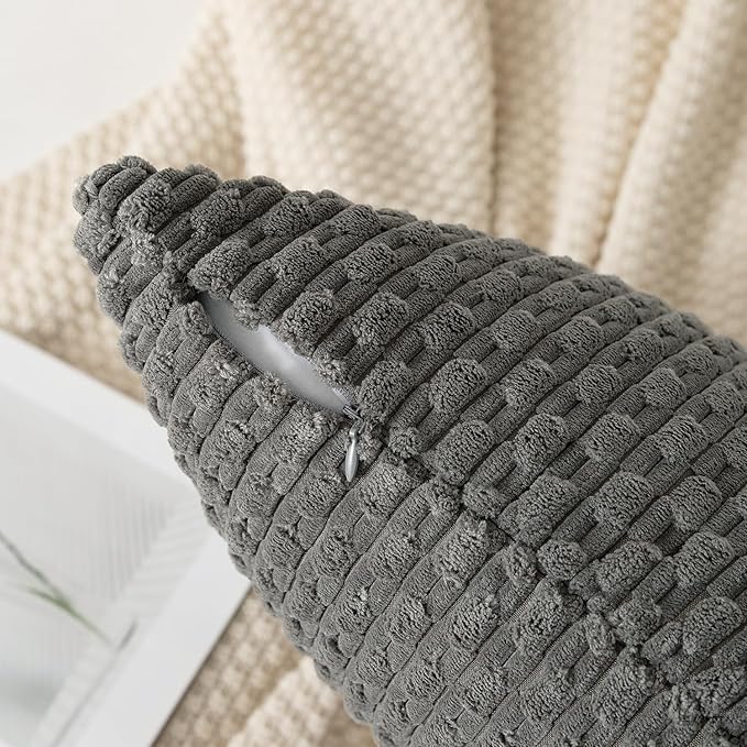 Kevin Textile 12x20 Inch Pillow Cover 1 Pack Boho Decorative Soft Striped Corduroy Lumbar Farmhouse Accent Rectangle Cushion Case for Living Room Couch Sofa Bed, Dark Grey
