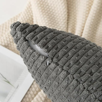 Kevin Textile 12x20 Inch Pillow Cover 1 Pack Boho Decorative Soft Striped Corduroy Lumbar Farmhouse Accent Rectangle Cushion Case for Living Room Couch Sofa Bed, Dark Grey