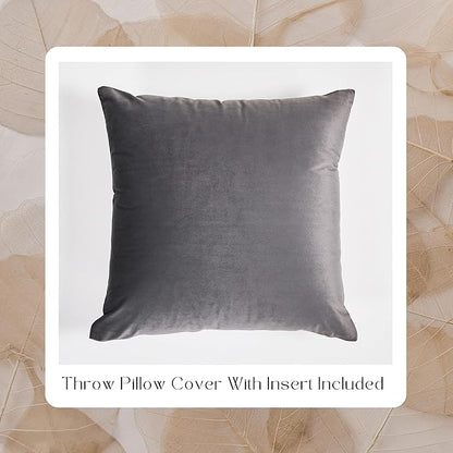 Solid Color Velvet Throw Pillow with Insert Included (Gray, 18"x18"), Decorative Pillow for Sofa, Couch, Bed, Chair Cushion