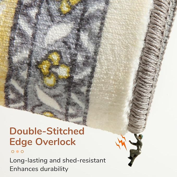 OPPODREAM Thin Area Rugs 3x5, Washable Rugs with Non Slip Backing, Low-Pile Throw 3x5 Carpet, Faux Cashmere 3 x 5 Carpet, Yellow
