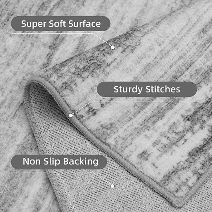 PADOOR Modern Abstract Runner Rug - 2x6 Washable Hallway Rugs, Ultra Soft Non-Slip Low Pile Floor Rugs for Hallway Entryway Kitchen Bedroom Bedside Laundry Room Black